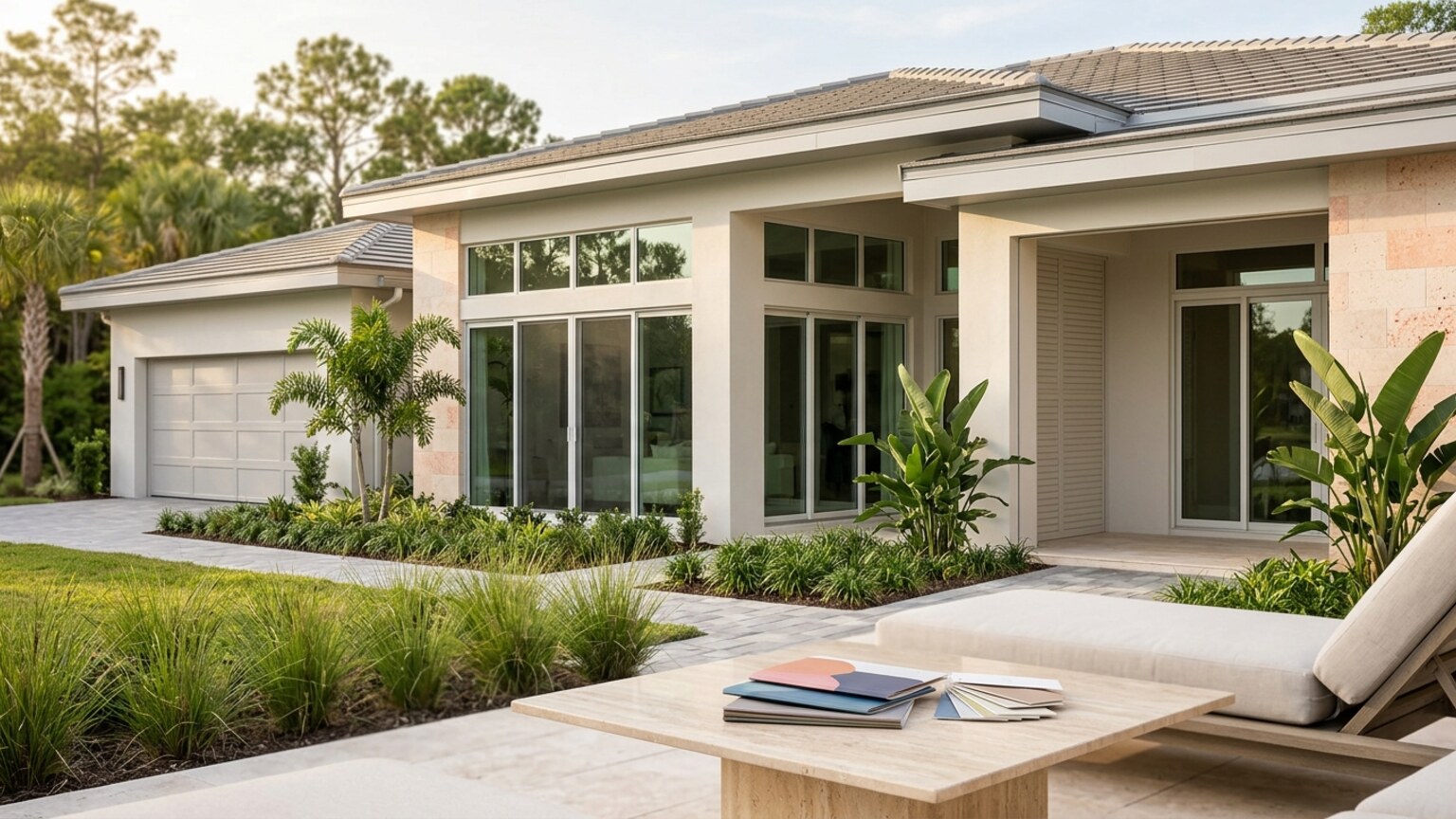 Lake Nona modern home with clean hurricane-hardening details and planning materials.