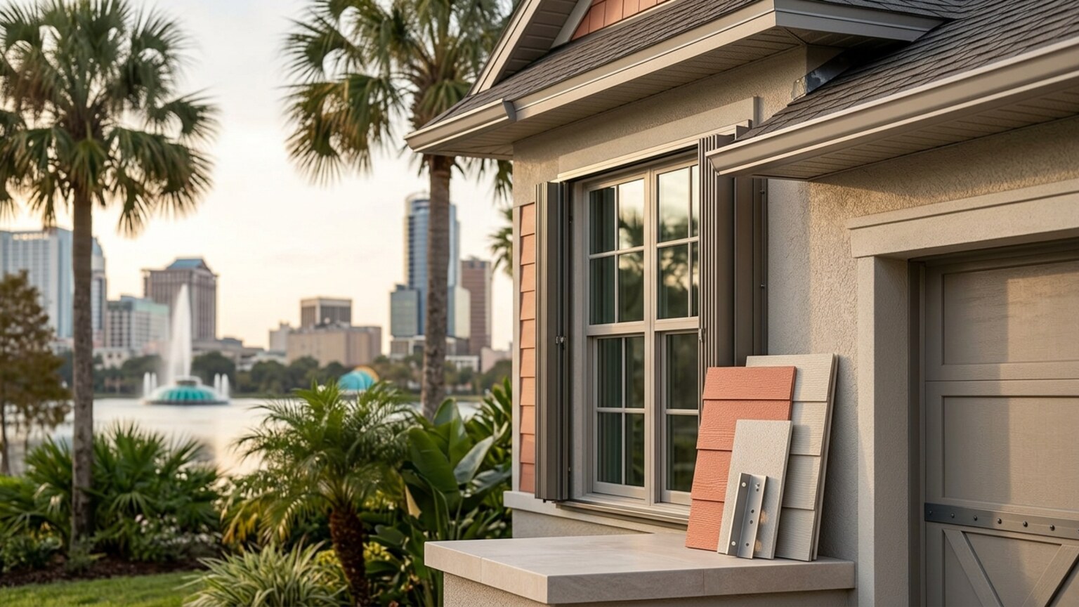Orlando home exterior with hurricane-hardening details and Central Florida guide materials.